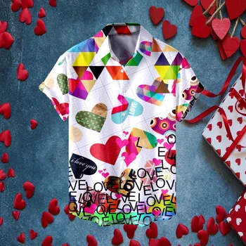 Блузки в пару, мужские рубашки для влюбленных Топы праздничные рубашки любви-графический святого Валентина-День парень повседневный отпуск хомбре