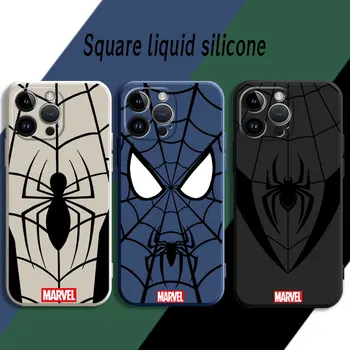 Матовый Чехол Marvel Spider Man для iPhone 8 15 Pro Max XS MAX 6 6s X 7 13 14 12 SE XR 13 Pro 15 Силиконовый Квадратный Жидкий Чехол