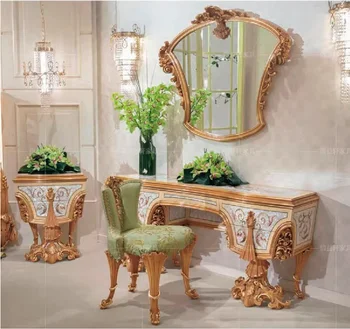Европейский роскошный туалетный столик итальянский паркет в виде ракушки из массива дерева резное зеркало для макияжа стол для макияжа мебель на заказ