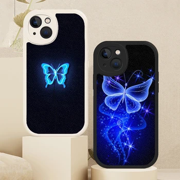 Чехол для телефона Neon Butterfly для iPhone 13 12 11 14 Pro Max Mini 7 8 Plus X XS XR из овечьей кожи