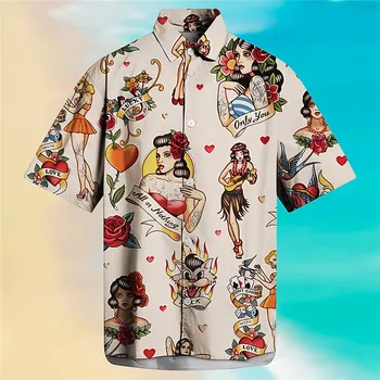 2023 Новые Мужские Рубашки с 3D Принтом Русалки, Высококачественная Мужская одежда, Рубашка Оверсайз, Уличная Дизайнерская Гавайская рубашка С Короткими рукавами
