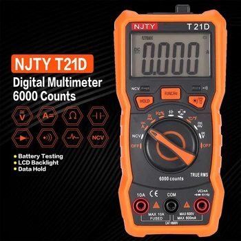 Цифровой мультиметр NJTY T21D 6000 отсчетов переменного/постоянного тока, Автоматический диапазон T-RMS NCV, Ручной мультиметр-вольтметр, Тестер