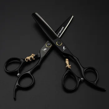 6,0-дюймовая краска Napson, черный несущий винт, плоские ножницы, ножницы для волос, прямые ножницы, зубные ножницы, маленький золотой тигр