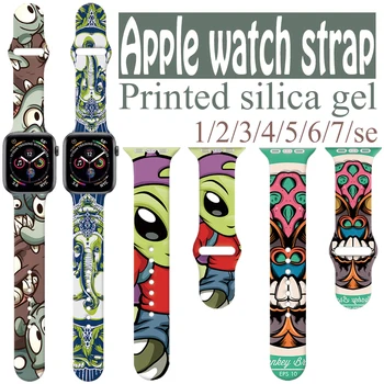 Ремешок Monster Alien для Apple Watch Band 45 44 мм 42 41 40 мм 38 мм Ремешок Для Часов Smart Watch Браслет Серии 8 7 6 5 4 3 se