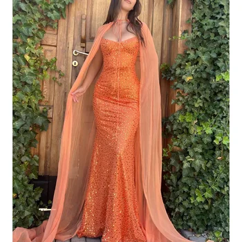 LAIDITYA, модное платье для выпускного вечера с блестками, Элегантные платья-русалки с капюшоном и накидкой, шикарное вечернее платье в пол