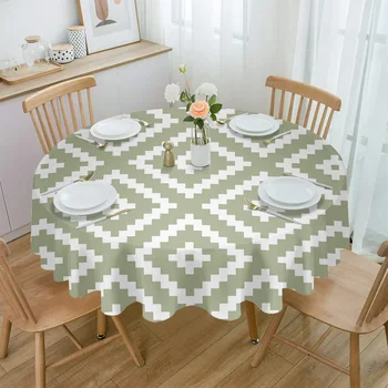Геометрические квадратные текстурированные скатерти цвета шалфея зеленого для обеденного стола, водонепроницаемое круглое покрытие для стола в кухне и гостиной
