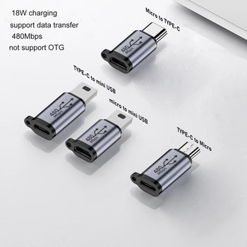Адаптер Type-C для Micro USB Mini USB, 18 Вт, разъем из алюминиевого сплава, 480 Мбит/с для цифровой камеры, GPS-приемника