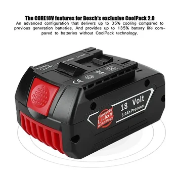 Аккумулятор 18V для Bosch BAT609 BAT618 6.0Ah Перезаряжаемые Литий-Ионные Сменные Батареи Для Дрели-Шуруповерта GBA18V GSR18V