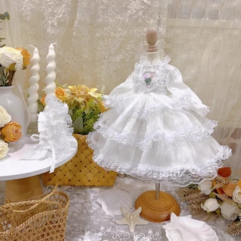 Размер платья для куклы Blythe Cotton Doll bjd, белый, с длинным рукавом, кружевной, шифоновый, аксессуары для кукол