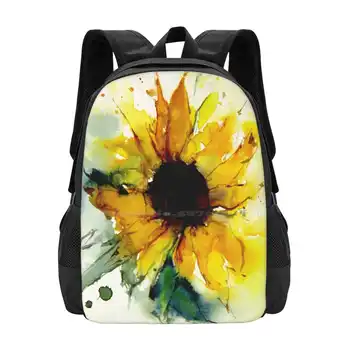 Дизайнерская сумка с рисунком подсолнуха, студенческий рюкзак, природа, лето, весна, цветы, Желтые растения, сад, акварельные листья подсолнуха