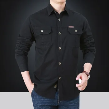 Новая мужская повседневная рубашка Мужская верхняя рубашка 2023 из хлопка в стиле милитари s Мужская Брендовая одежда Блузка для отдыха мужские рубашки