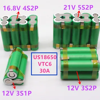 12 В - 21 В US18650 VTC6 6000 мАч 30 ампер для батареи отвертки 12,6 В сварная паяльная лента 3S1P аккумуляторная батарея 12,6 В (настроить)