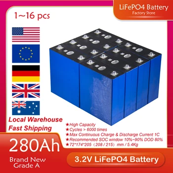 Аккумулятор Lifepo4 3,2 В 280Ах Совершенно новый литий-железо-фосфатный аккумулятор класса A DIY 12V 24V 48V