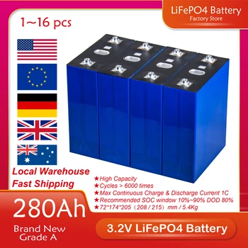 Совершенно новый аккумулятор Lifepo4 280Ah 3.2V класса A, сделай сам, 12V 24V 48V для домашнего хранения солнечной энергии