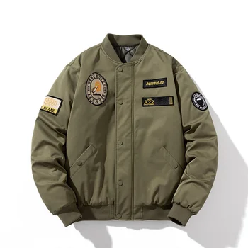 Куртка-бомбер мужская Бейсбольная форма в корейском стиле, зимняя Военная хлопчатобумажная куртка с вышивкой, воротник-стойка, верхняя одежда на молнии