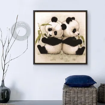 3D алмазная вышивка, круг, алмаз особой формы, картина с двумя милыми маленькими пандами, роспись стразами, украшение дома