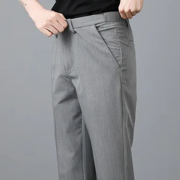 Мужские костюмные брюки длиной до щиколоток, эластичная талия, Официальная деловая мода, Корейское платье, брюки, Весенние брюки прямого кроя