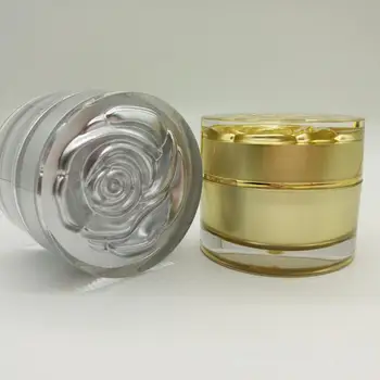 200 шт./лот, 5 г, пустая золотая/серебряная баночка для крема, пластиковый косметический контейнер, баночка для крема с цветочной крышкой