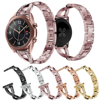 Твердый Ремешок Для Часов из Нержавеющей Стали 20мм 22мм для Samsung Galaxy Watch 3 41мм 45мм Band Gear S3 S2 Быстроразъемный Ремешок с Бриллиантом