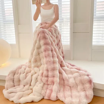 Роскошное одеяло из искусственного меха кролика Толстое Супер Мягкое зимнее теплое одеяло Покрывало для дивана 180x200 см