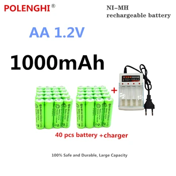 AA 1,2 В 1000 мАч NI-MH аккумуляторная батарея, подходит для игрушек с дистанционным управлением, фонариков, MP3-плеера с дистанционным управлением + зарядное устройство