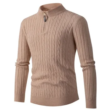 Осенне-зимний мужской свитер 2023 года с полувысоким воротником в полоску на молнии, деловой повседневный высококачественный трикотаж A62