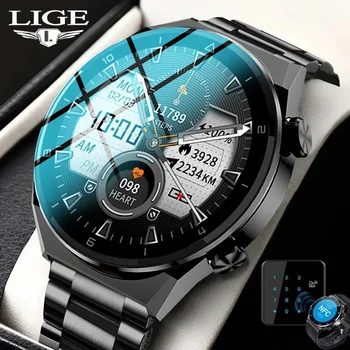 LIGE NFC 412*412 Смарт-Часы С HD Экраном, Мужские Умные Часы, Беспроводное Зарядное Устройство, Деловые Часы, Новые Bluetooth-Часы Для Android IOS