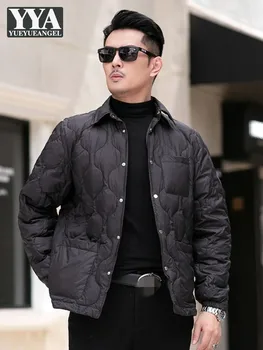 Однобортное приталенное мужское пуховое пальто, Новая зимняя однотонная теплая повседневная верхняя одежда, модная короткая куртка с длинным рукавом, Размер M-4XL