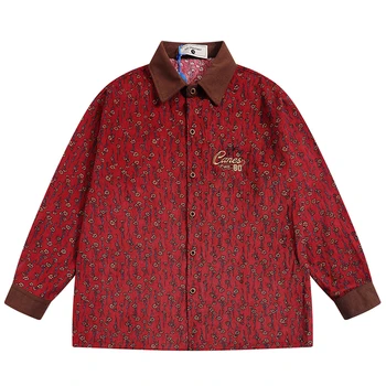 Весенние мужские рубашки оверсайз с длинным рукавом, блузка с цветочной вышивкой в стиле хип-хоп, уличная одежда в стиле харадзюку, повседневная модная рубашка, куртки