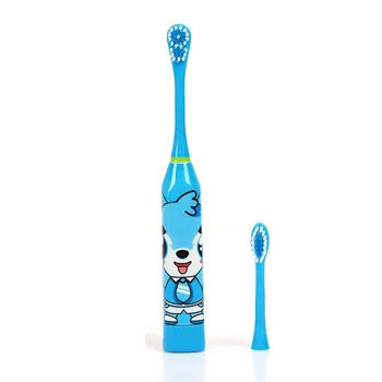 Детская звуковая электрическая зубная щетка с мультяшным рисунком и заменой головки зубной щетки синего цвета