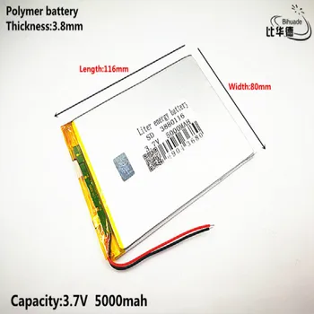 Литровая энергетическая батарея Хорошего качества 3,7 В, 5000 мАч 3880116 Полимерный литий-ионный аккумулятор для планшетных ПК 7 дюймов 8 дюймов 9 дюймов