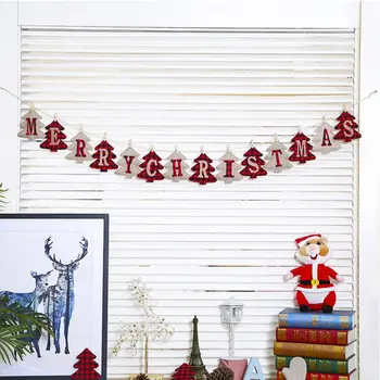 Съемные Рождественские Флажки в форме Рождественской Елки, Декоративные Рождественские Баннеры, Подвешенные на дереве / Пеньковой веревке
