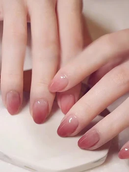 Прозрачные накладные ногти с градиентной розовой яркой поверхностью, легко наносятся, легко снимаются для ежедневного ношения и вечеринок