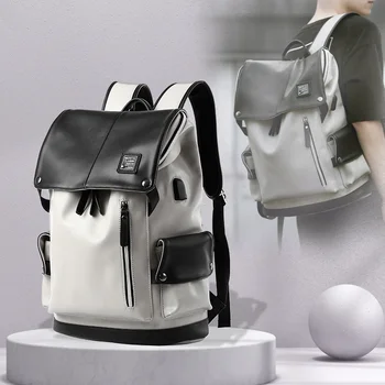 Модный кожаный мужской рюкзак, деловая мужская 15,6-дюймовая сумка для ноутбука, водонепроницаемая USB-зарядка, большая емкость для путешествий, колледж, школа
