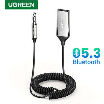 Аудиоприемник UGREEN Bluetooth Автомобильный адаптер USB Беспроводной автомобильный USB с разъемом 3,5 мм Микрофон громкой связи Bluetooth 5.3 для автомобильных аксессуаров