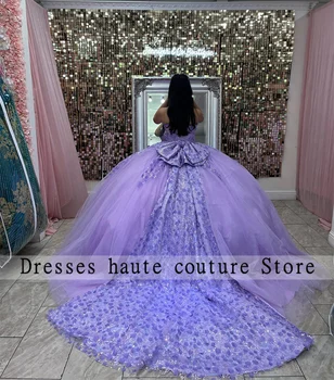 Мексика Сиреневое, лавандово-фиолетовое Бальное платье с открытыми плечами, пышные платья 2023, Расшитые бисером Платья на день рождения, платье Sweet 16