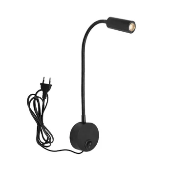 Настенная лампа для чтения, настенный светильник, шланг, прикроватная лампа, переключатель управления, настенный светильник в минималистском стиле (черный штекер EU)