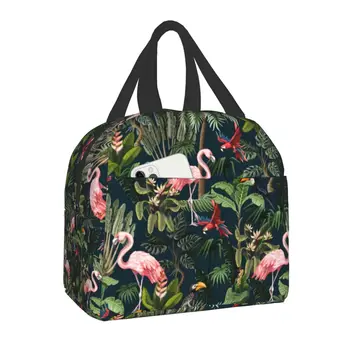 Рисунок джунглей с Туканом, фламинго, попугаем, термоизолированная сумка для ланча, женская сумка для ланча с тропической птицей, для детей, коробка для школьного питания