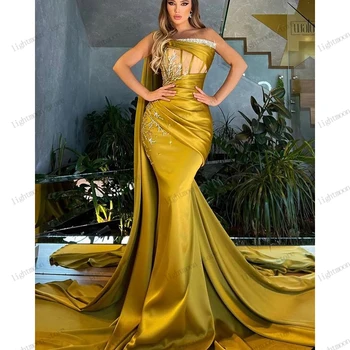 Изысканное платье для выпускного вечера, красивые вечерние платья с вырезом лодочкой, бальные платья без рукавов, Атласные халаты для официальной вечеринки 2024 Vestidos De Gala