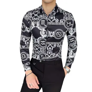 Мужская рубашка с длинным рукавом весенне-осенние корейские рубашки с тонким принтом модная красивая мужская одежда