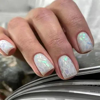 Короткие Круглые накладные ногти, Съемные ломтики Aurora, французские накладные ногти, блестящие Серебряные Осенние цветы, типсы для ногтей для салона красоты