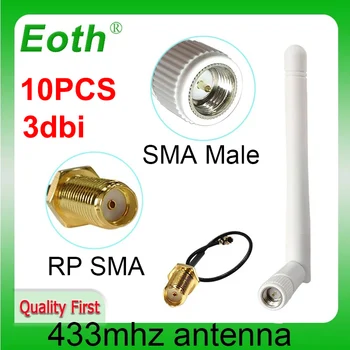 EOTH 10шт 433 МГц антенна 3dbi sma мужской модуль lora iot lorawan приемник сигнала antene ipex1 SMA женский удлинитель с косичкой