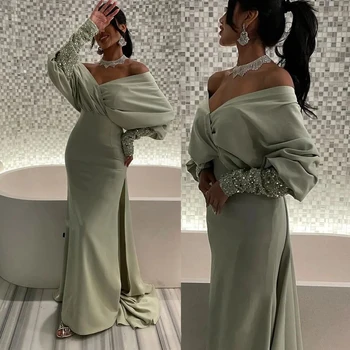 فساتين السهرة Long Sleeve Prom Gown Mermaid Dress V Neck Elegant Evening  Middle Eastern Style платья на торжество