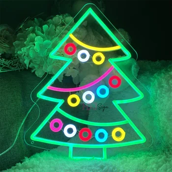 Веселого Рождества Неоновая светодиодная вывеска Рождественская Елка Новогодние подарки Вывески Праздничные огни USB Гостиная Спальня Декор стен для вечеринок