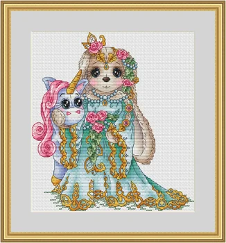 Единорог и принцесса Кролик 30-32 счетных вышивки крестом 11CT 14CT 18CT Китайские наборы для вышивания крестиком своими руками Наборы для вышивания рукоделия