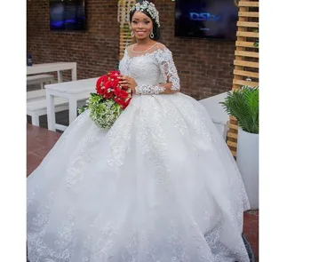 ANGELSBRIDEP Гламурные Африканские аппликации с длинными рукавами Бальное платье Свадебные платья Vestido Novias Свадебное платье большого размера для чернокожих девушек