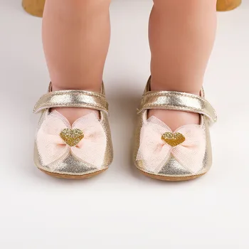 Модельные туфли для маленьких девочек, Мокасины, Милая сетка с бантом, Мягкая подошва, туфли на плоской подошве из искусственной кожи, первые ходунки, нескользящие туфли принцессы