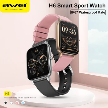 Смарт-часы Awei H6 с мультиспортивным режимом, напоминание сообщений, 1,69-дюймовый Мужской Женский смарт-браслет, пульсометр, измеряющее кровяное давление, умные часы