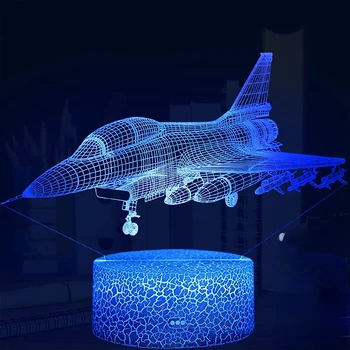 3D ночник для детей Самолет-истребитель, 7 цветов, изменяющая яркость, 3D иллюзионная лампа с регулируемой яркостью, ночник, подарочная игрушка для мальчиков или девочек
