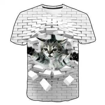 2022 Летняя модная футболка унисекс с котом для мальчиков, футболки с короткими рукавами и животными, топы с героями мультфильмов для маленьких детей, одежда для девочек от 4 до 14 лет